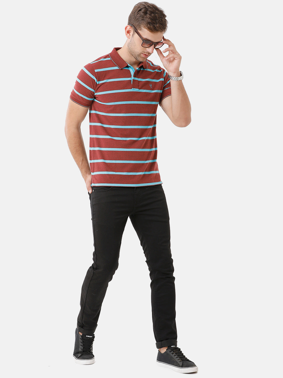 Classic Polo Mens Cotton Striped Half Sleeve Slim Fit Polo Neck Maroon Color T-Shirt | Cpeg 273 B