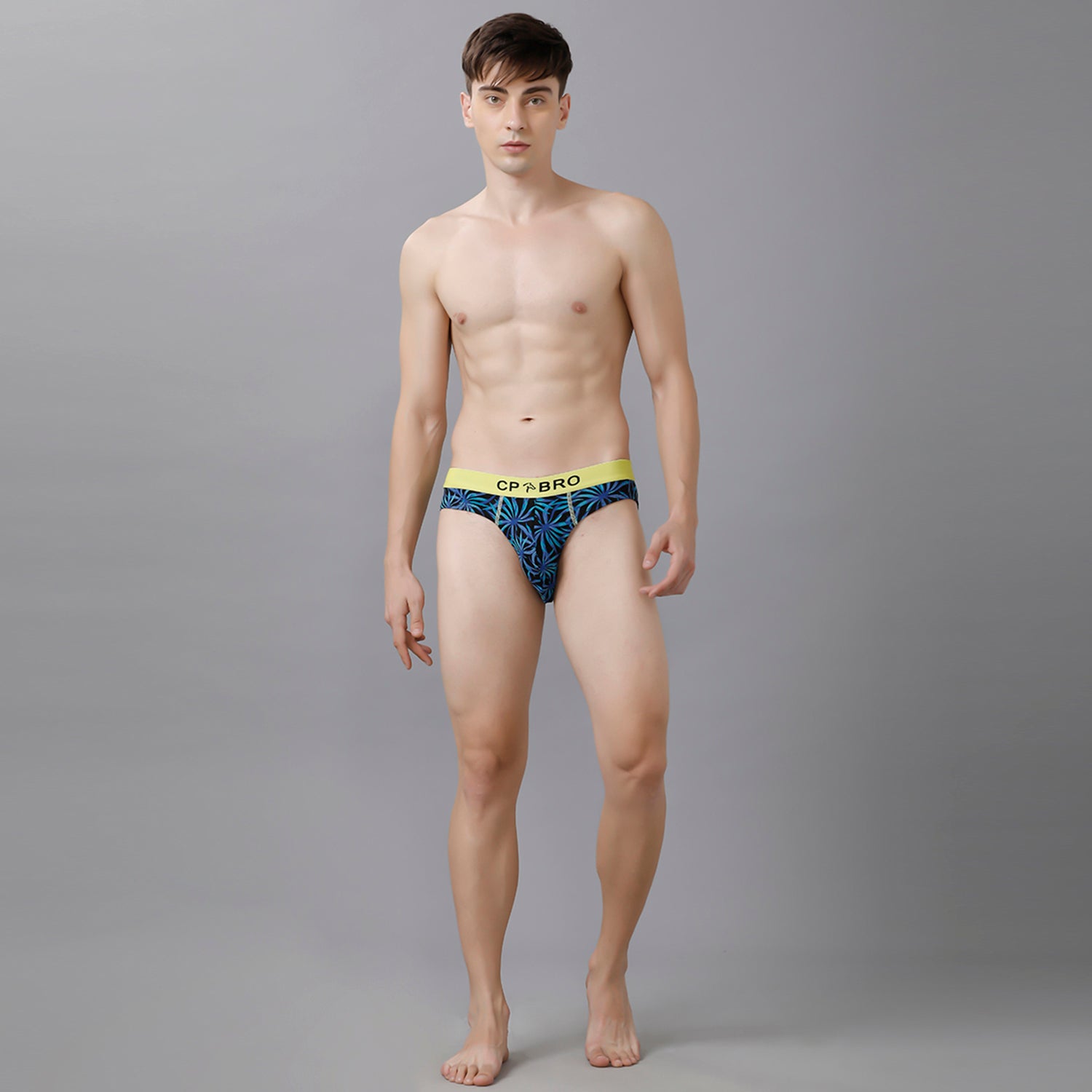 CP BRO Men's Printed Briefs with Exposed Waistband - Blue Leaf Print