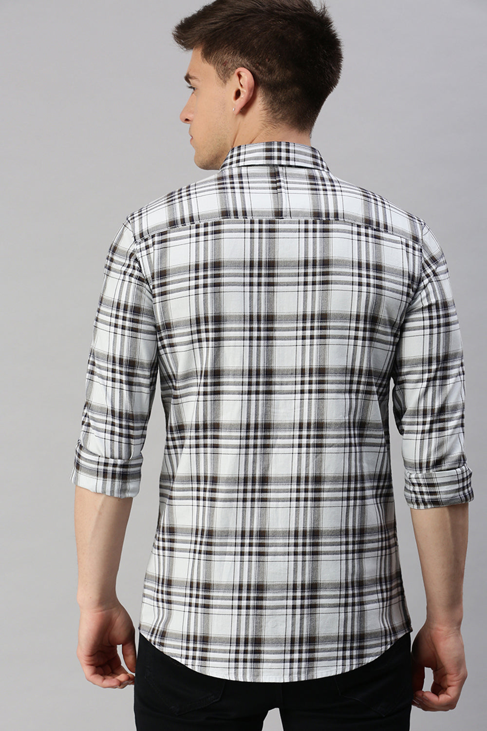 CP BRO Men's Cotton Full Sleeve Checked Slim Fit Collar Neck White Color Woven Shirt | Sbo1-04 A