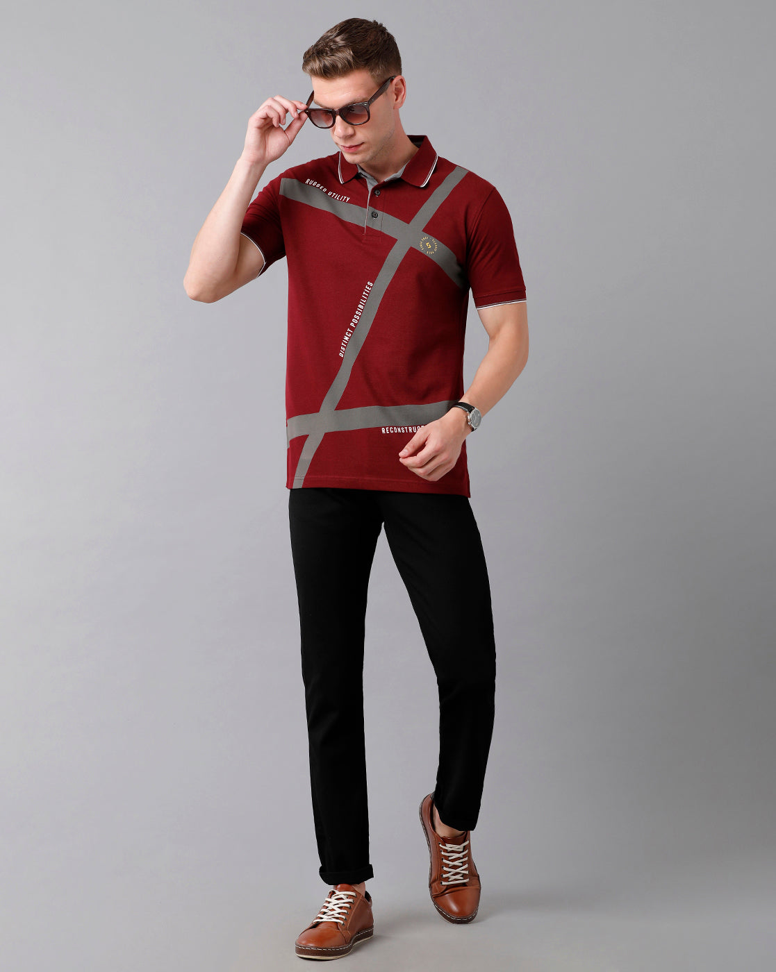 Classic Polo Men's Cotton Printed Half Sleeve Slim Fit Polo Neck Red Color T-Shirt | Prm - 701 B