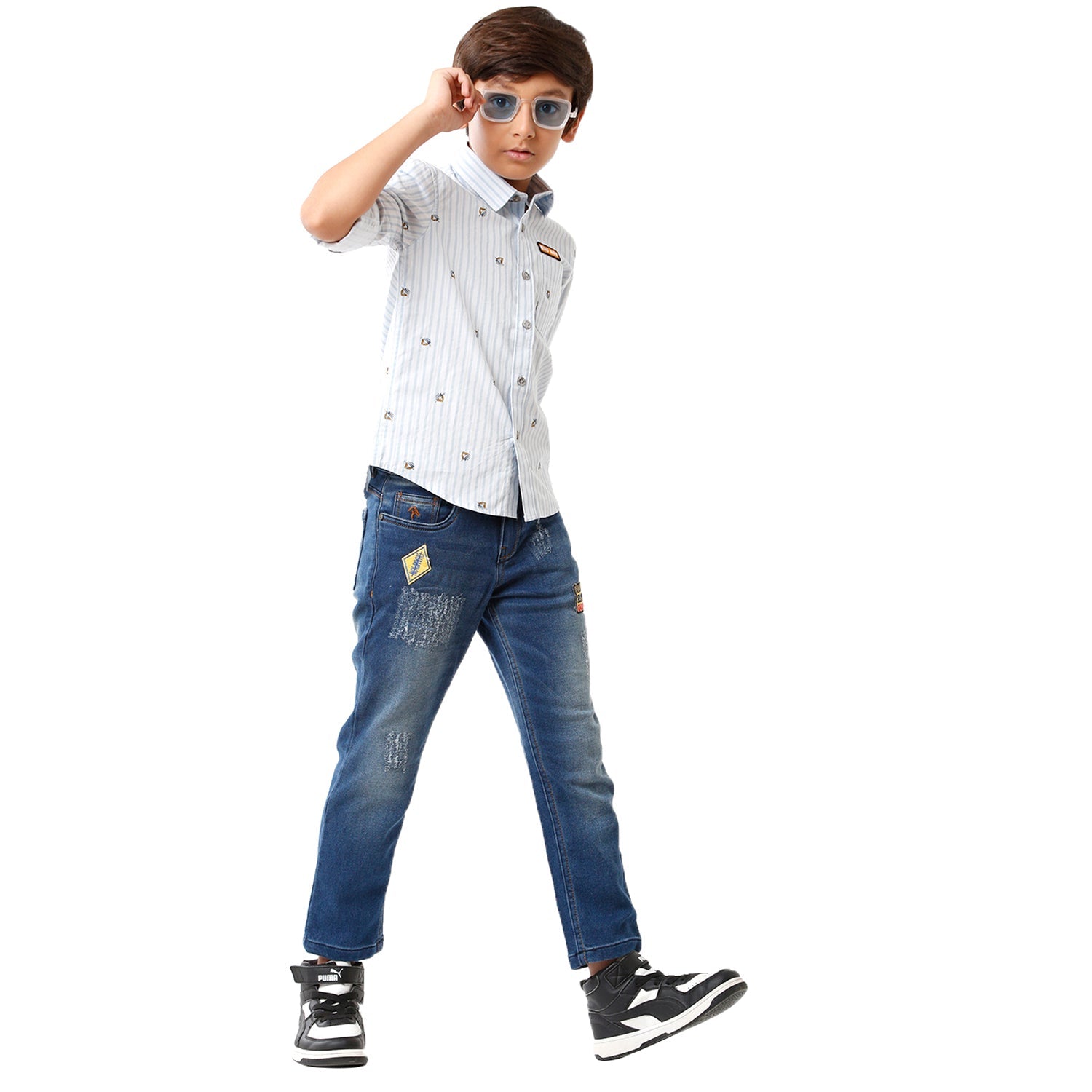 Classic Polo Bro Boys Printed Full Sleeve Slim Fit White Color Shirt - BBSH S2 02 A Classic Polo 