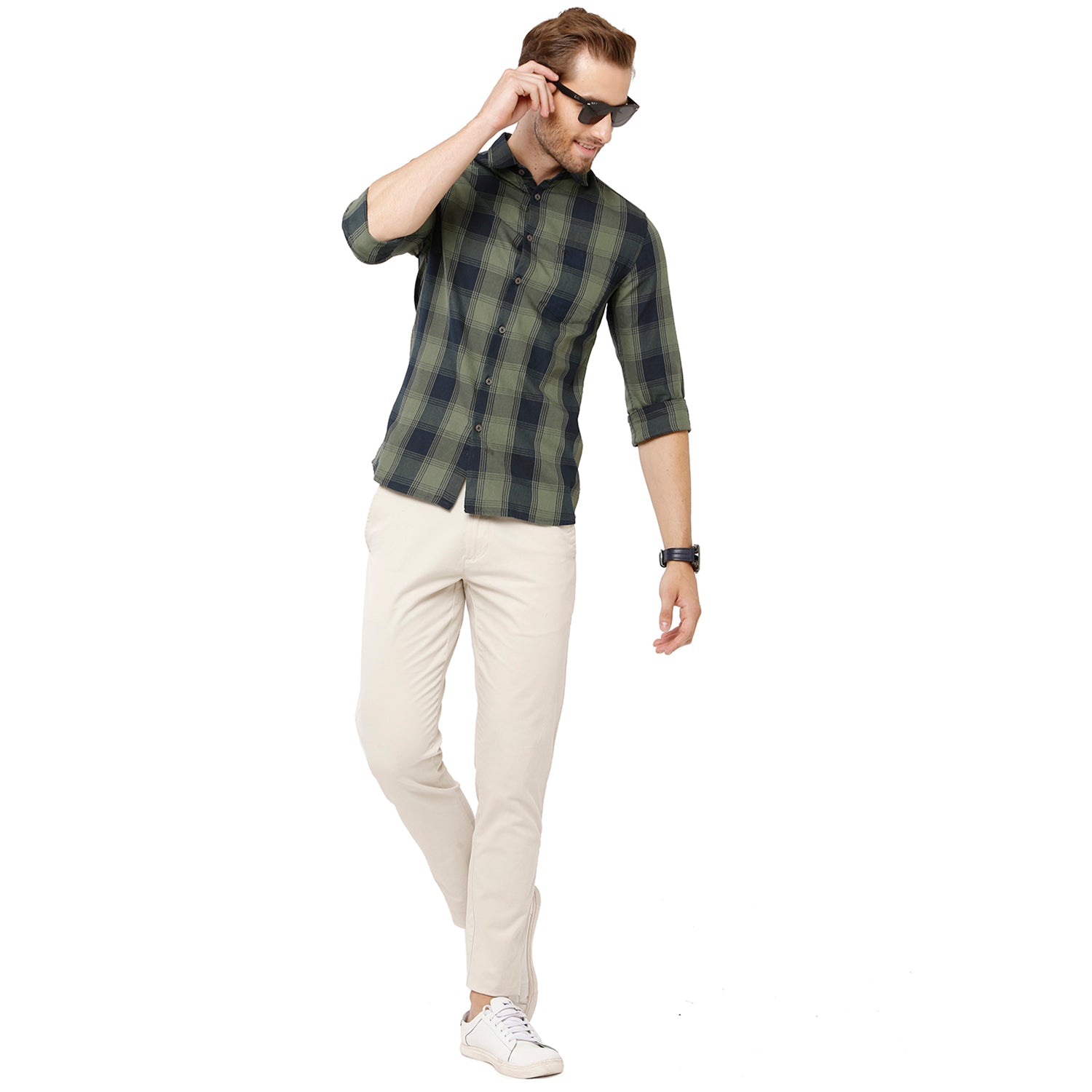 Classic Polo Bro Mens 100% Cotton Checked Full Sleeve Slim Fit Polo Neck Multicolor Woven Shirt (SBN1-52 A-FS-CHK-BSL) Classic Polo 