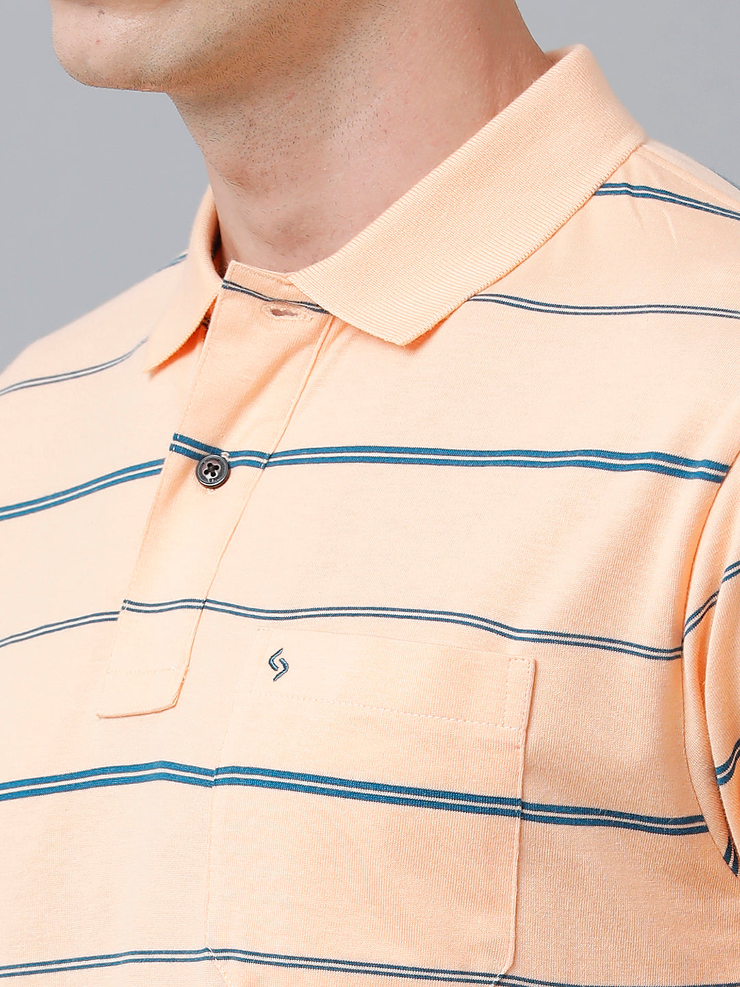 Classic Polo Men's Cotton Blend Half Sleeve Striped Authentic Fit Polo Neck Orange Color T-Shirt | Avon - 516 A