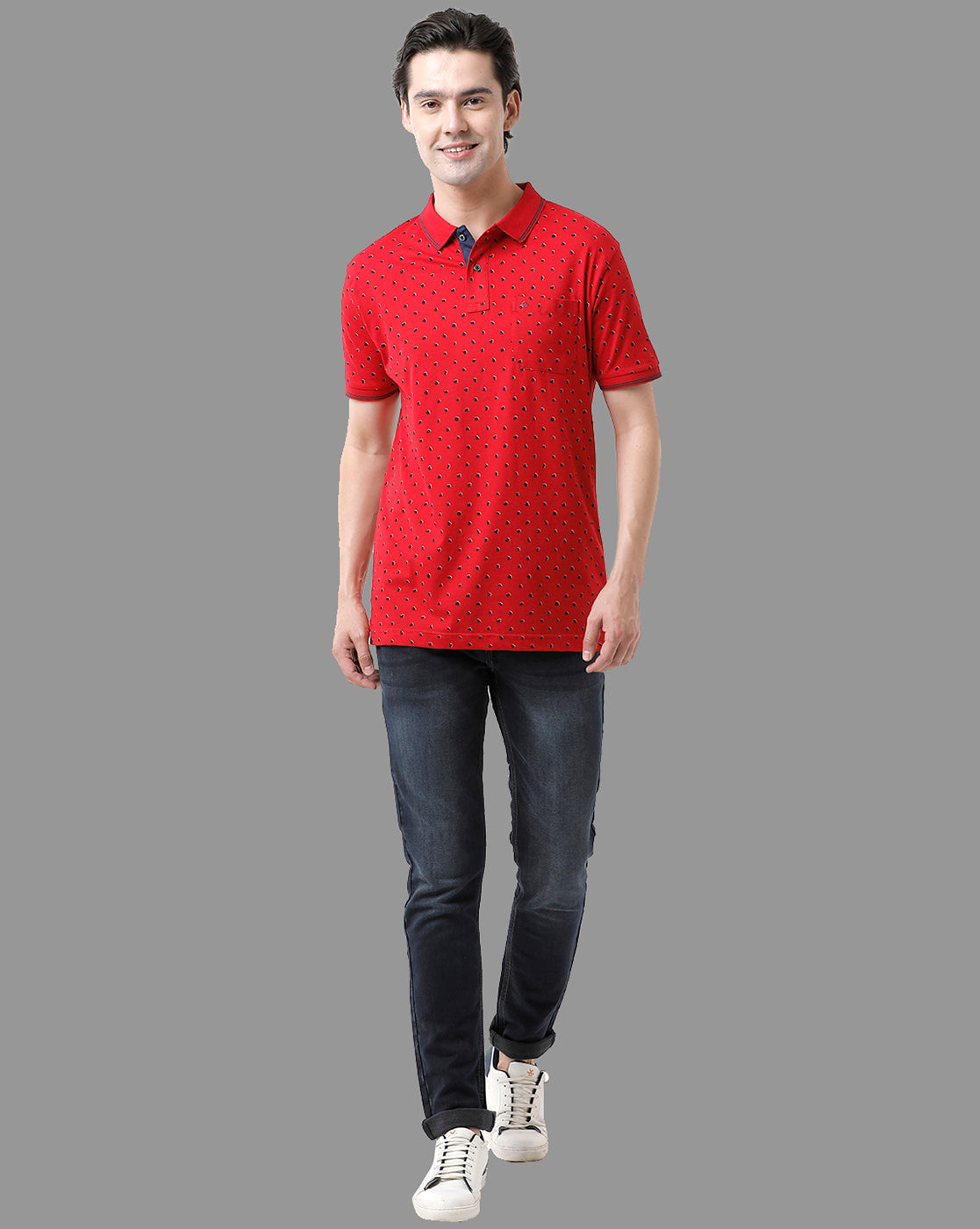 Classic Polo Mens Cotton Half Sleeve Printed Slim Fit Polo Neck Red Color T-Shirt | Bello - 181 A