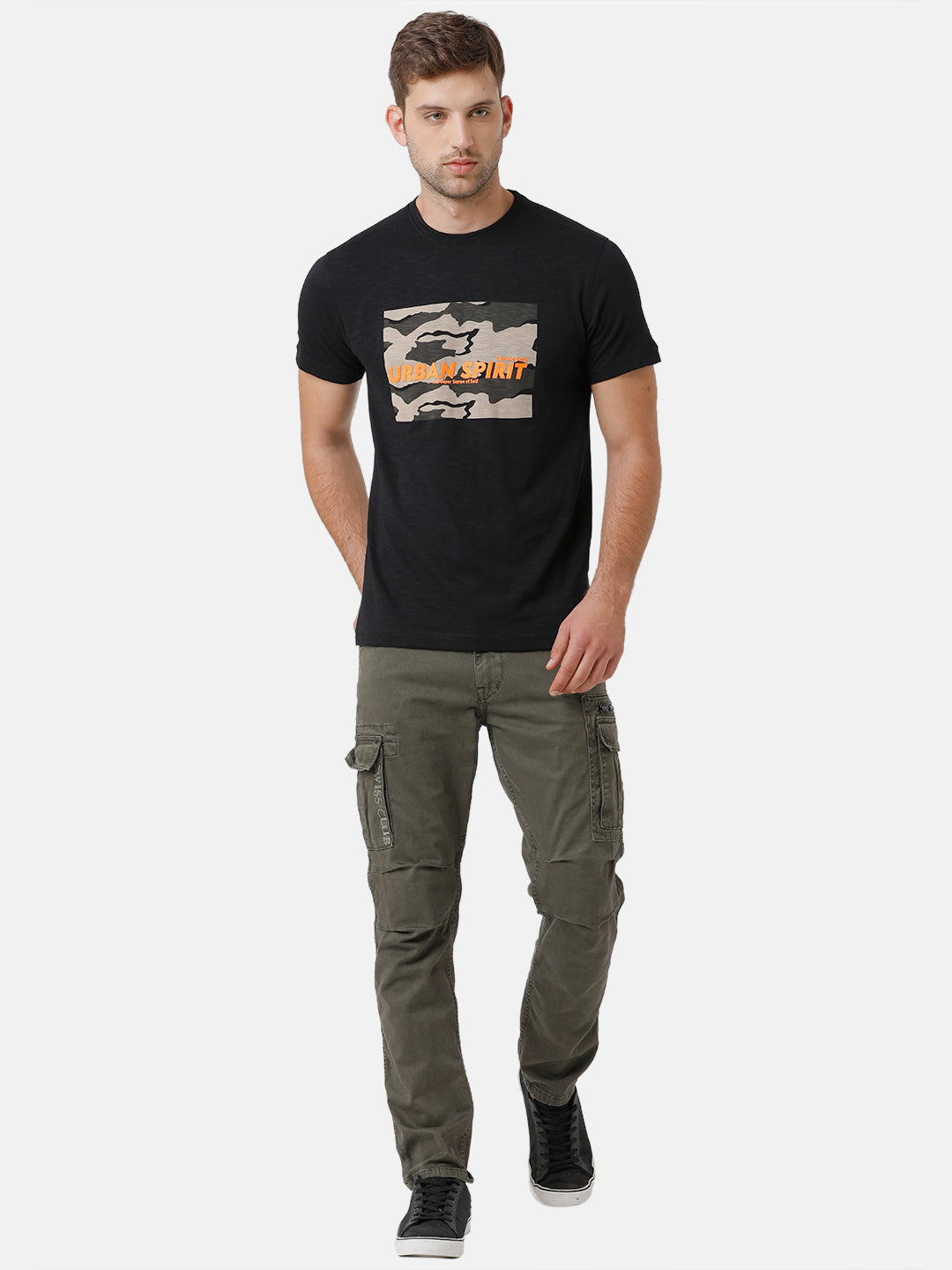 Classic Polo Mens Cotton Printed Half Sleeve Slim Fit Round Neck Black Color T-Shirt | Baleno 406 A