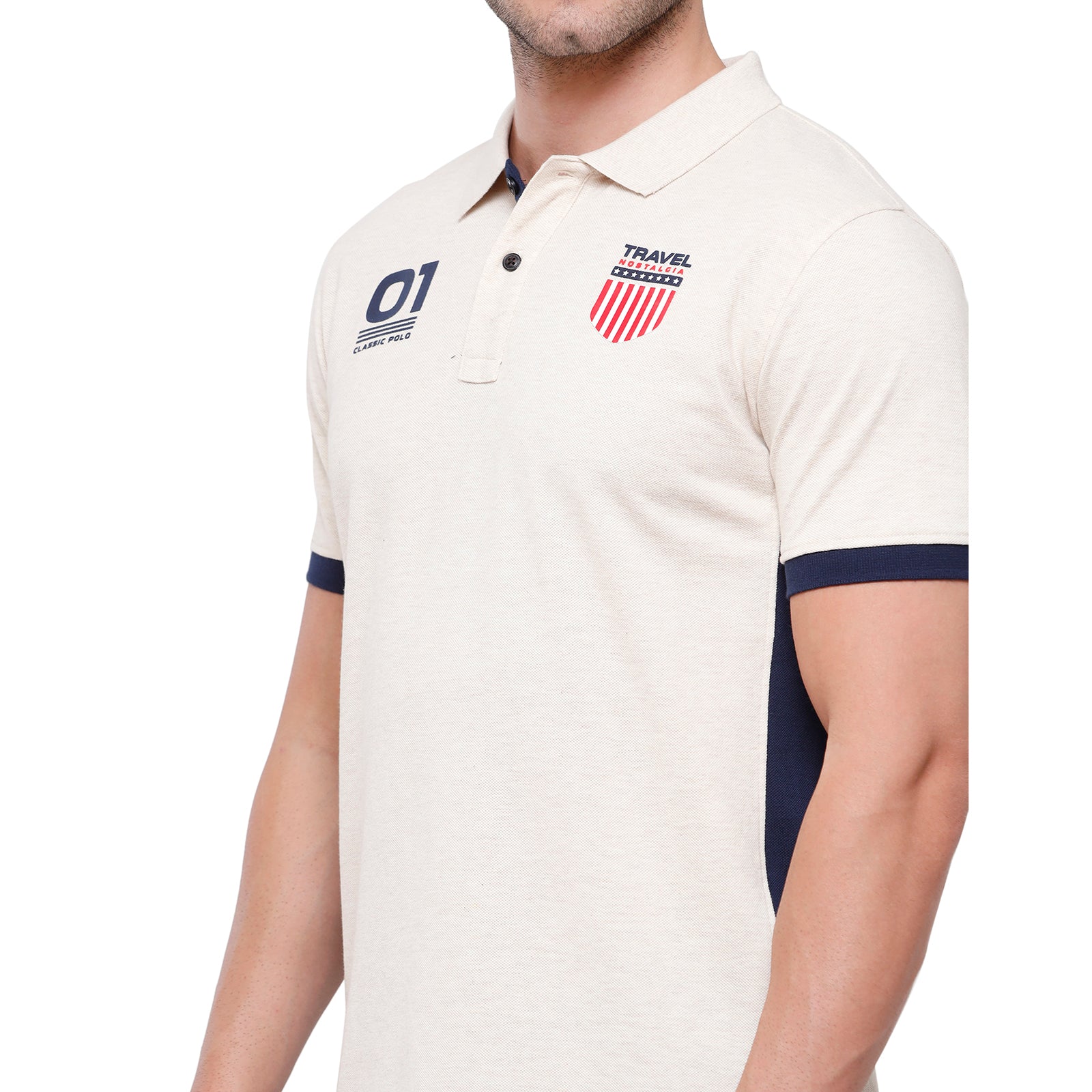 Classic Polo Mens Cotton Graphic Slim Fit Polo Neck White Colour T-Shirt - PRM 681B T-shirt Classic Polo 