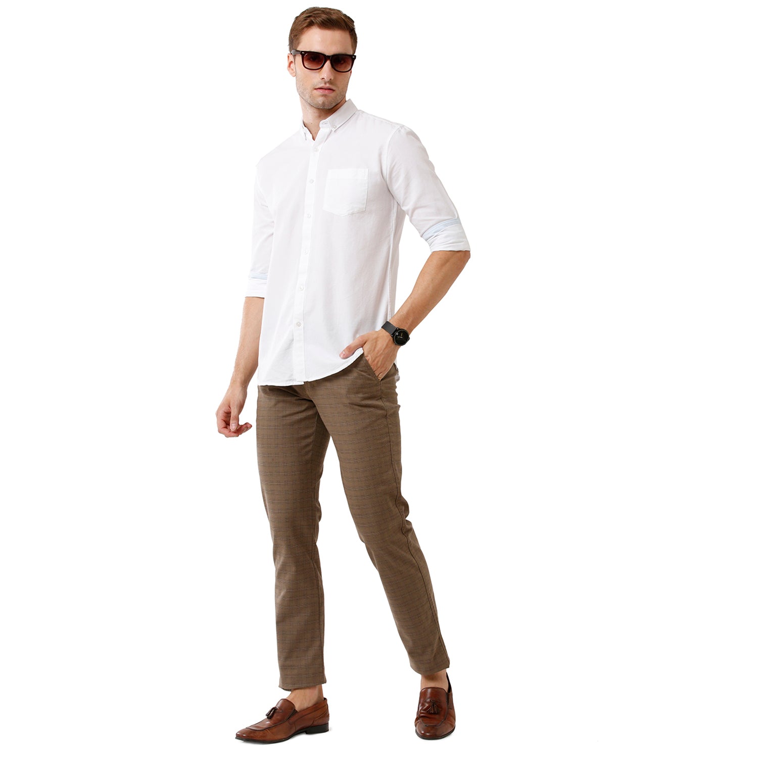 Swiss Club Mens Checked Slim Fit Brown Color Trousers -SC 34 A MOU Pants Swiss Club 