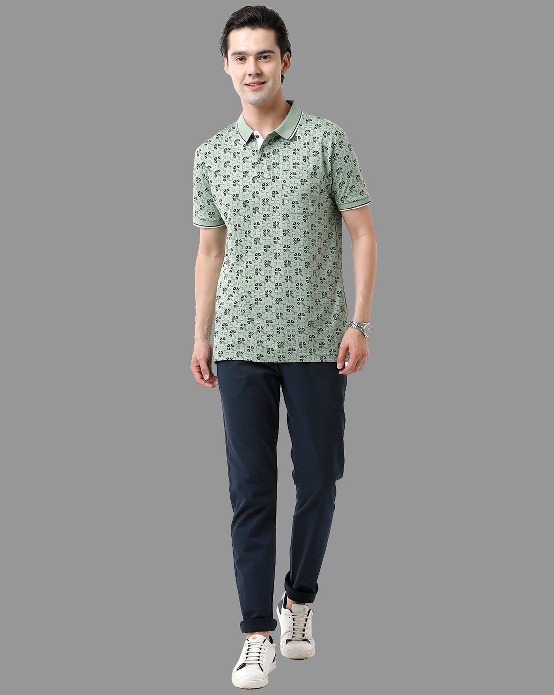 Classic Polo Mens Cotton Half Sleeve Printed Slim Fit Polo Neck Green Color T-Shirt | Bello - 175 A