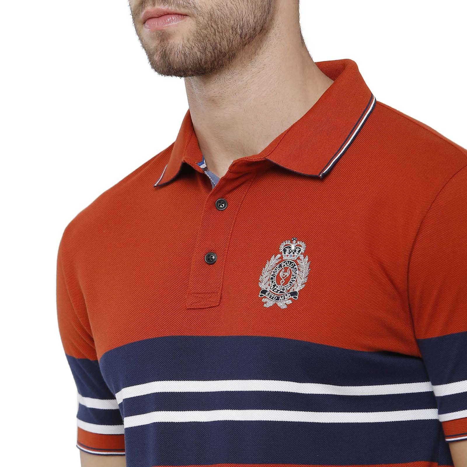 Classic Polo Mens Red Stripped Slim Fit Polo Neck T-Shirt - VTA 181 B T-shirt Classic Polo 