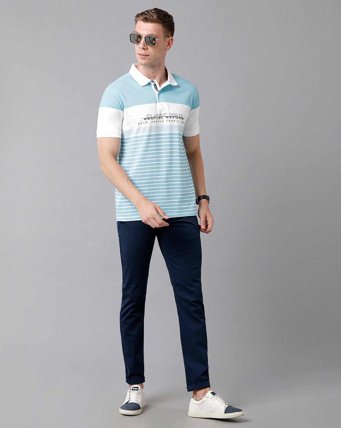 Classic Polo Men's Cotton Striped Half Sleeve Slim Fit Polo Neck Multicolor T-Shirt | Prm - 705 A