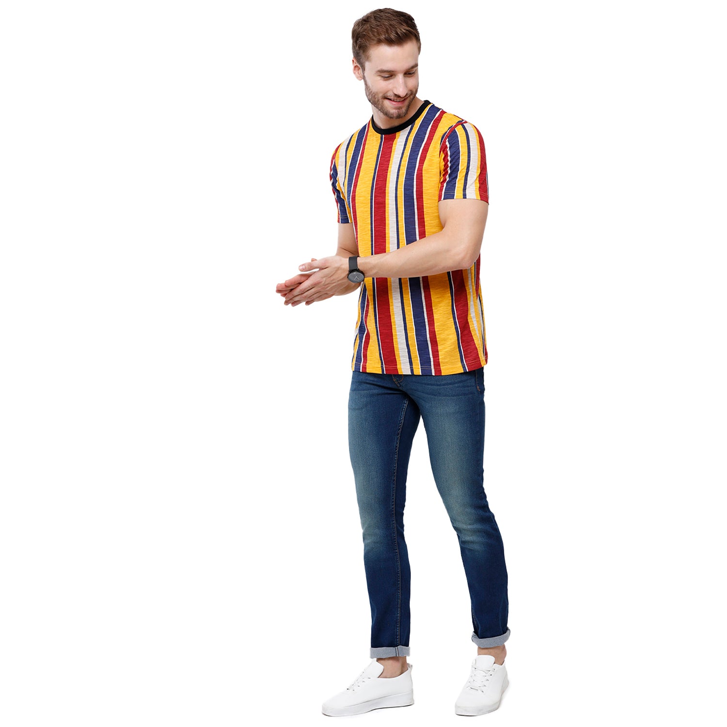 Swiss Club Mens Multi Stripes Printed Slim Fit Half Sleeve Round Neck T-Shirt (CUB - 45 B SF C) T-shirt Swiss Club 