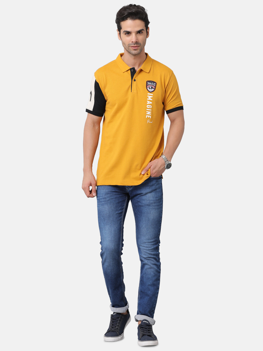 Classic Polo Mens Cotton Chest Print Slim Fit Half Sleeve Polo Neck Orange Color T-Shirt | Prm 686b