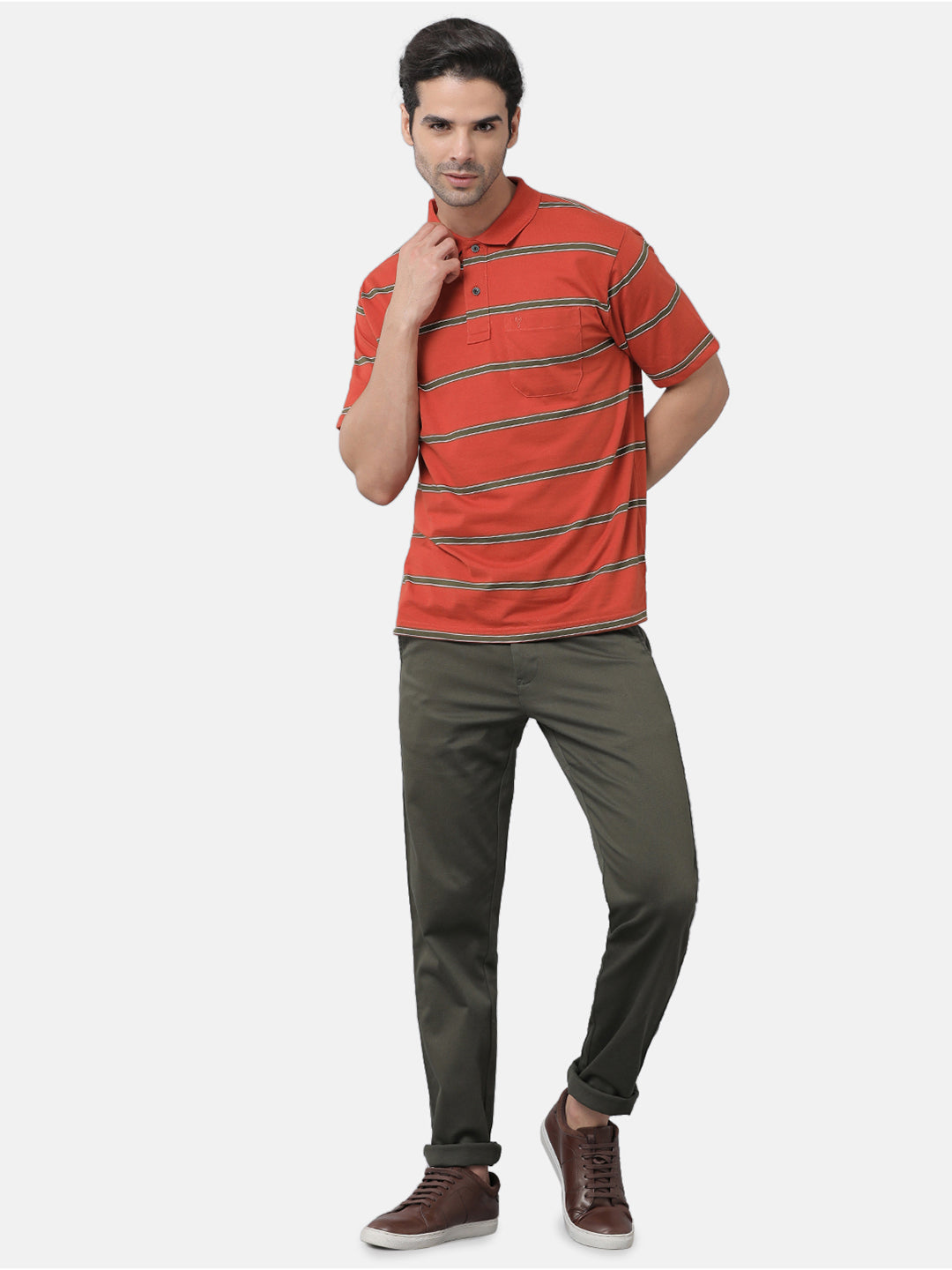 Classic Polo Mens Cotton Blend Striped Authentic Fit Polo Neck Red Color T-Shirt | Avon 482b