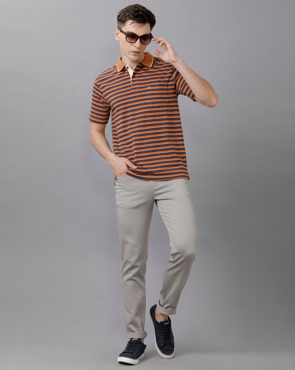 Classic Polo Mens Cotton Striped Half Sleeve Authentic Fit Polo Neck Orange Color T-Shirt | Feeders 205 B