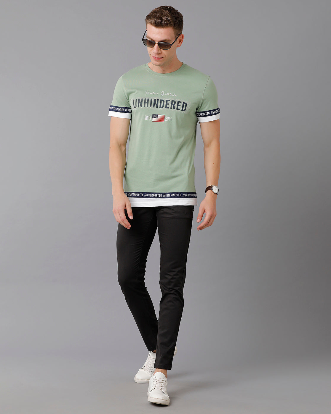 CP BRO Men's Cotton Printed Slim Fit Green T-Shirt | Brcn - 487 B