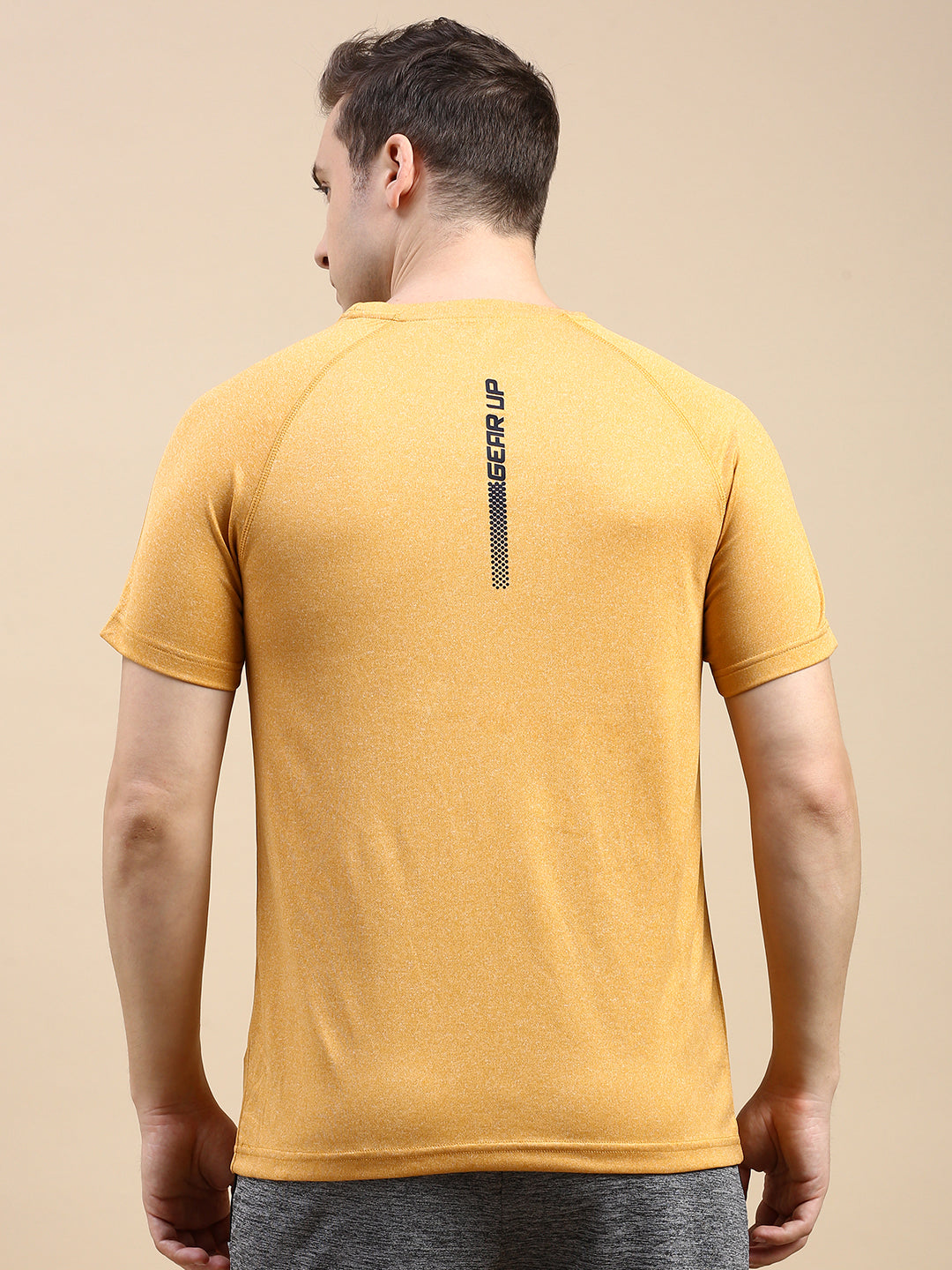 Classic Polo Men's Round Neck Polyster Mustard/Navy Blue Slim Fit Active Wear T-Shirt