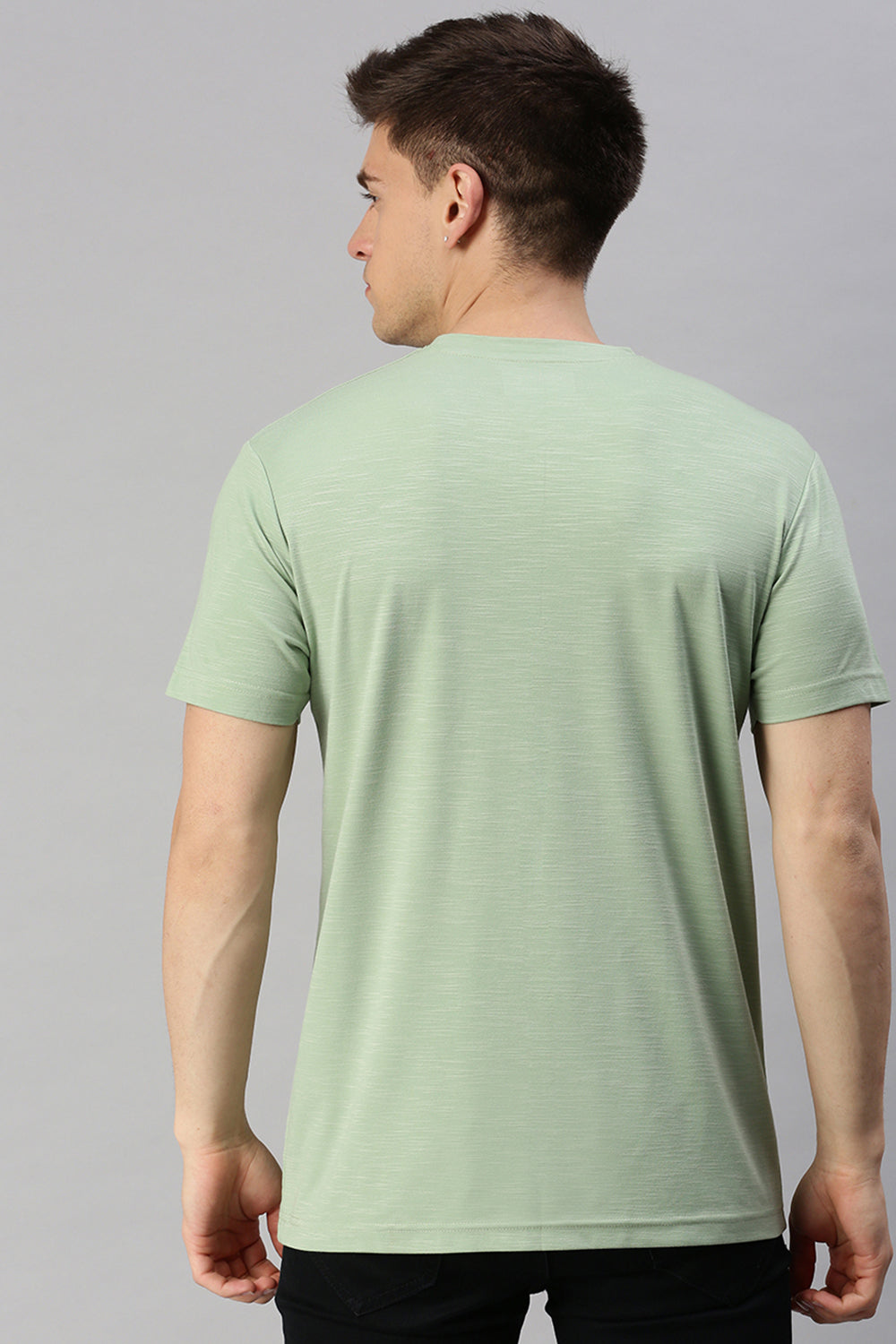 Classic Polo Men's Cotton Half Sleeve Solid Slim Fit Crew Neck Green Color T-Shirt | Baleno - 532