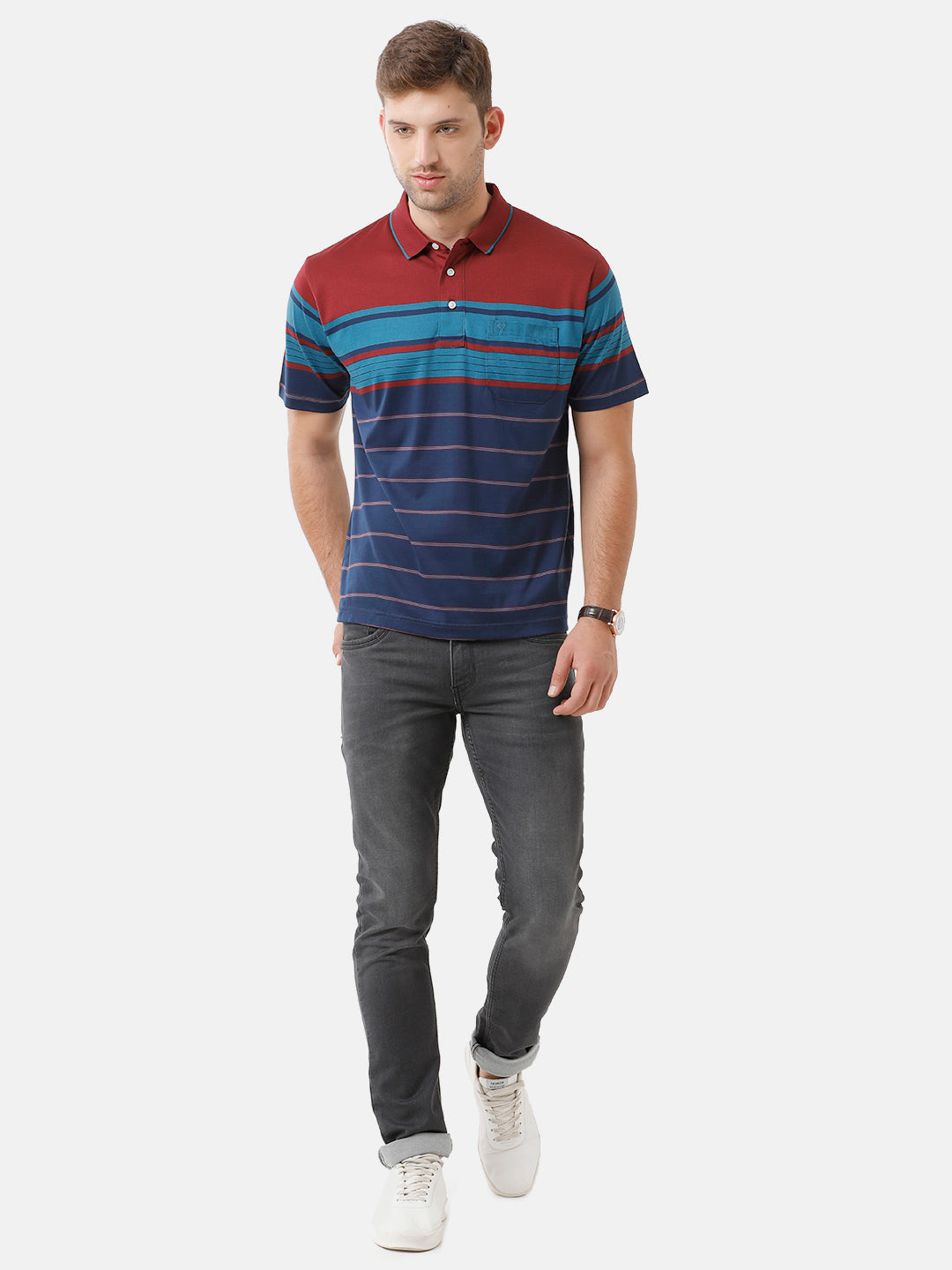 Classic Polo Mens Cotton Striped Half Sleeve Authentic Fit Polo Neck Multicolor T-Shirt | Ultimo 280 A