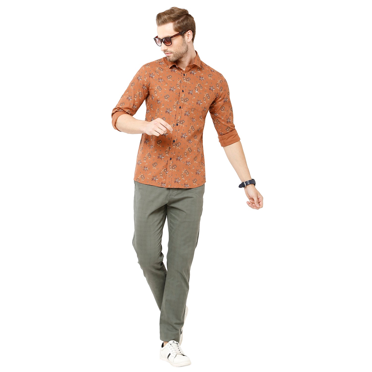 Classic Polo Bro Mens 100% Cotton Printed Full Sleeve Slim Fit Polo Neck Maroon Color Woven Shirt (SBN1-28 B-FS-PRT-BSL) Classic Polo 
