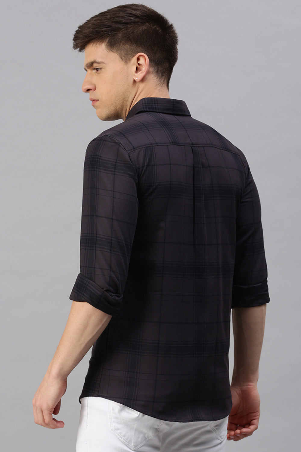 CP BRO Men's Cotton Full Sleeve Checked Slim Fit Polo Neck Brown Color Woven Shirt | Sbo1-44 A