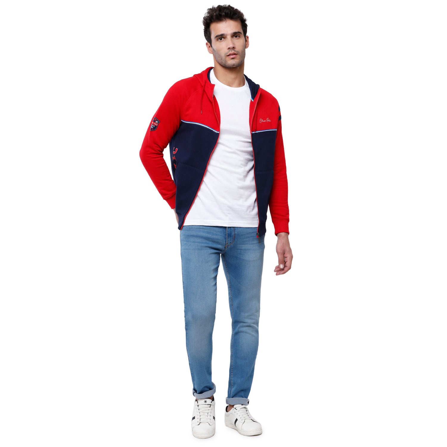 Classic Polo Men's Color Block Full Sleeve Red & Navy Hood Sweat Shirt - CPSS-330B Sweat Shirts Classic Polo 