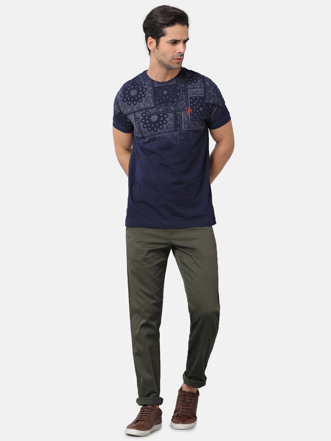 CP BRO Men's Cotton Printed Slim Fit Round Neck Navy Blue Color T-Shirt | Brcn-510