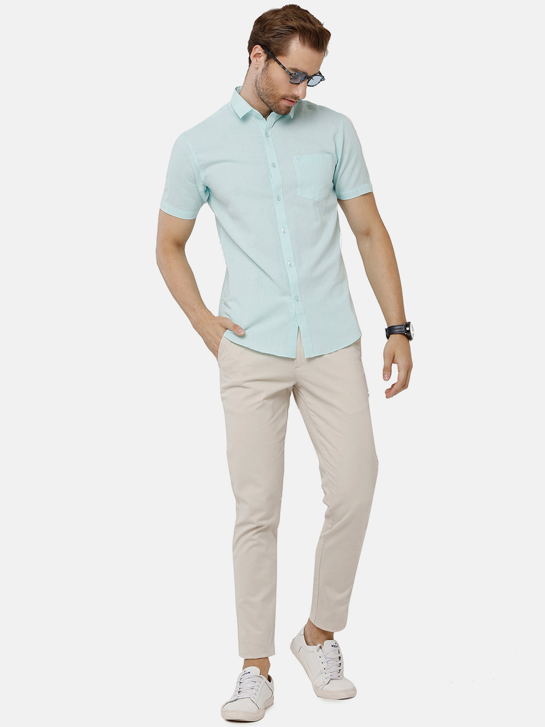 Classic Polo Mens Solid Milano Fit Half Sleeve Light Green Color Woven Shirt - Mica-L.Green HS