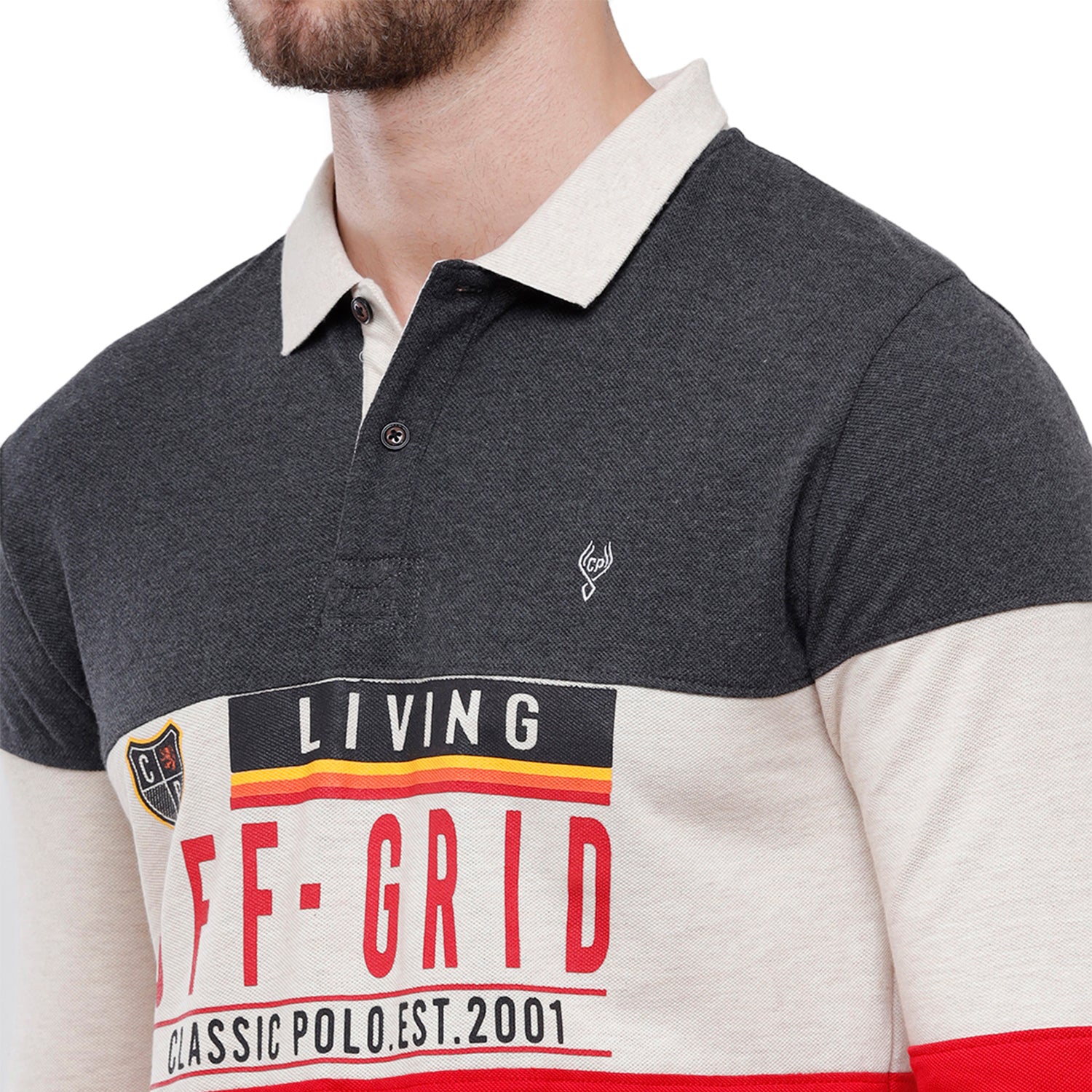 Classic Polo Men's Red & Grey Polo Full Sleeve Slim Fit T-Shirt -VERNO - 256 A T-shirt Classic Polo 