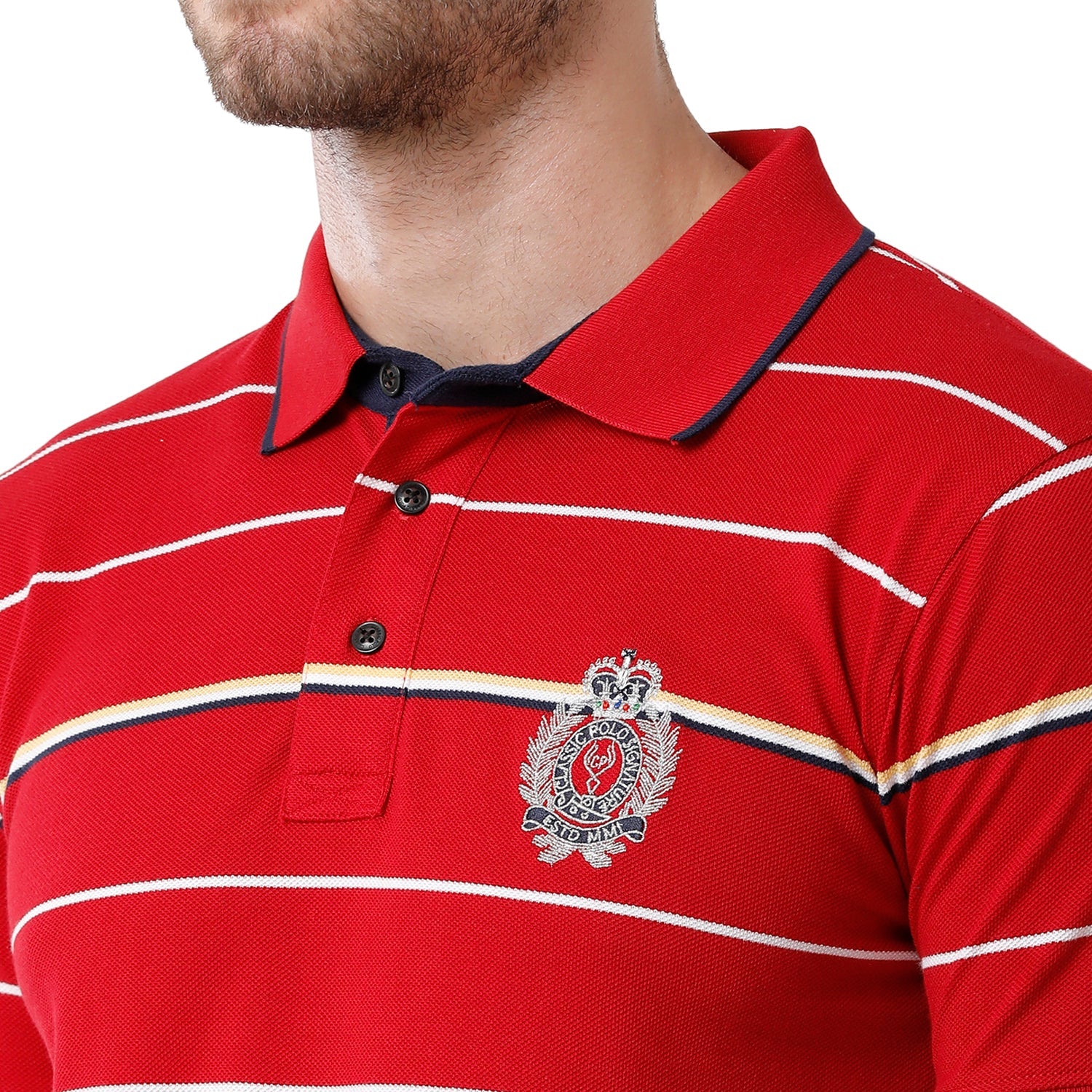 Men's Red Color Half Sleeve Polo Neck Striped T Shirt - VTA - 184 A SF P T-shirt Classic Polo 