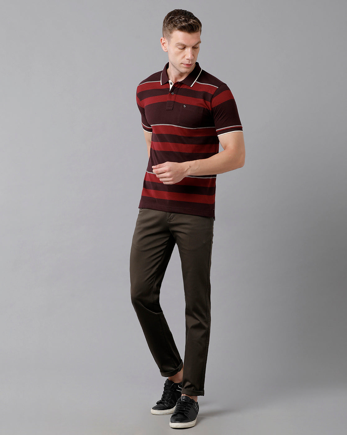 Classic Polo Men's Cotton Blend Striped Half Sleeve Slim Fit Polo Neck Multicolor T-Shirt | Adore - 178 B
