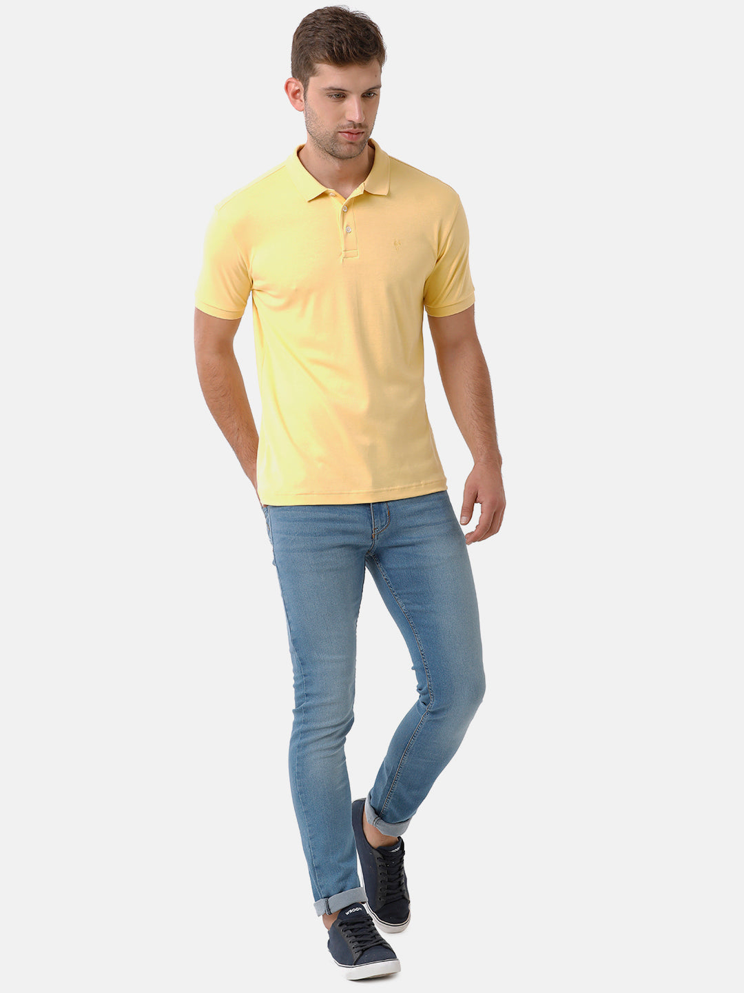 Classic Polo Mens Cotton Half Sleeve Solid Slim Fit Polo Neck Yellow Color T-Shirt | Unico 59 B