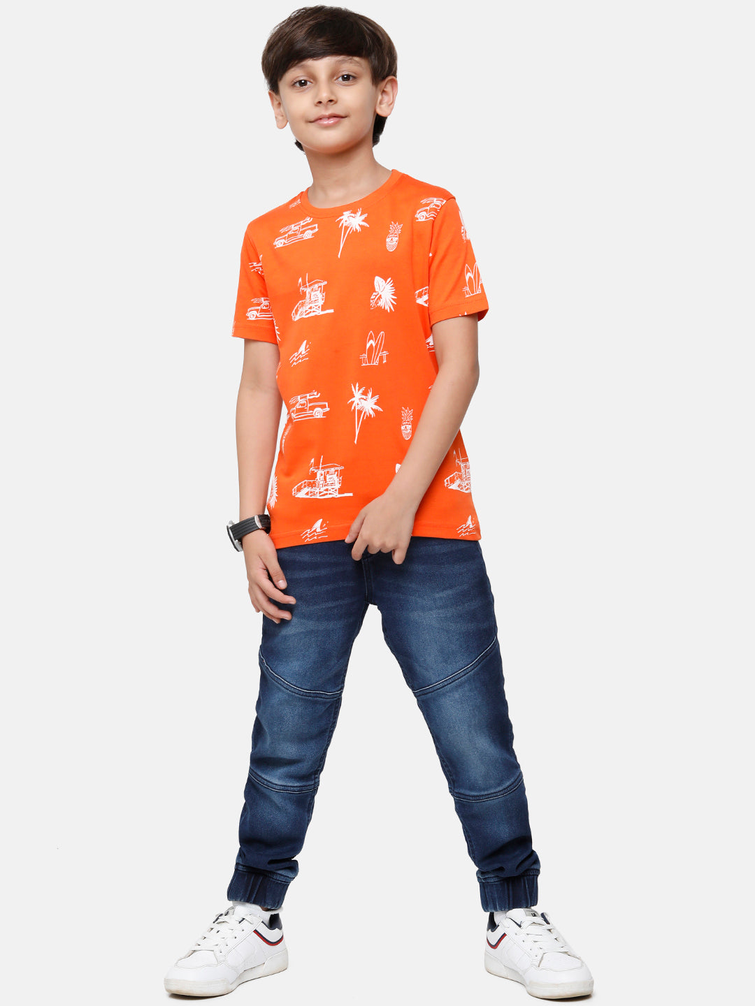 CP Boys Orange Printed Slim Fit Round Neck T-Shirt T-shirt Classic Polo 