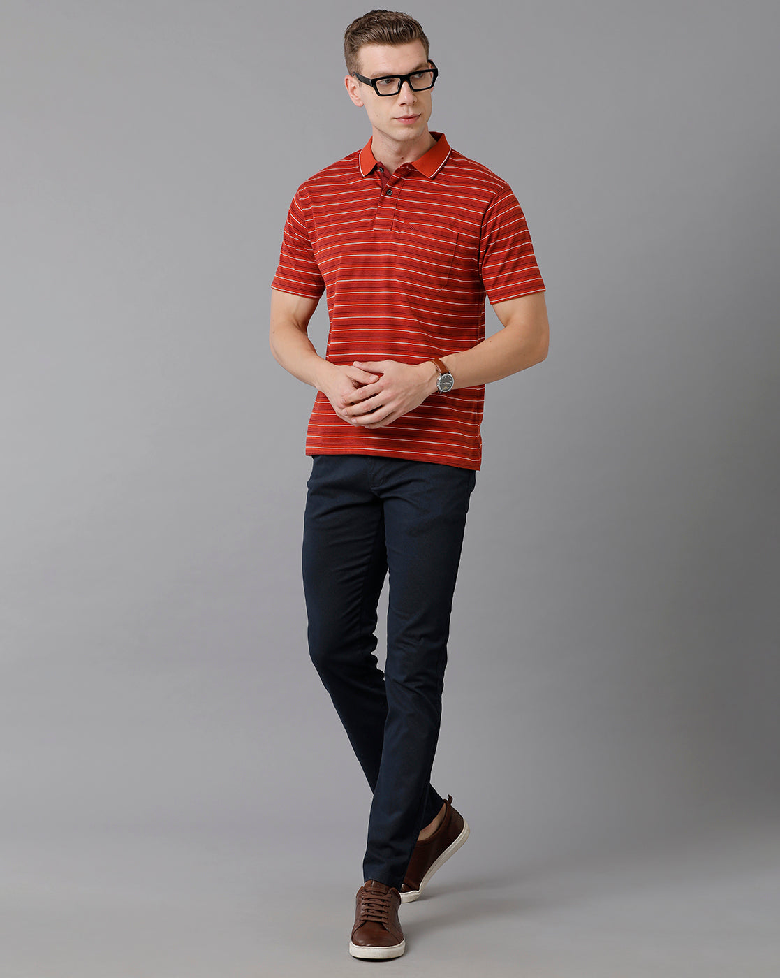 Classic Polo Men's Cotton Striped Authentic Fit Red T-Shirt | Feeders - 206 B