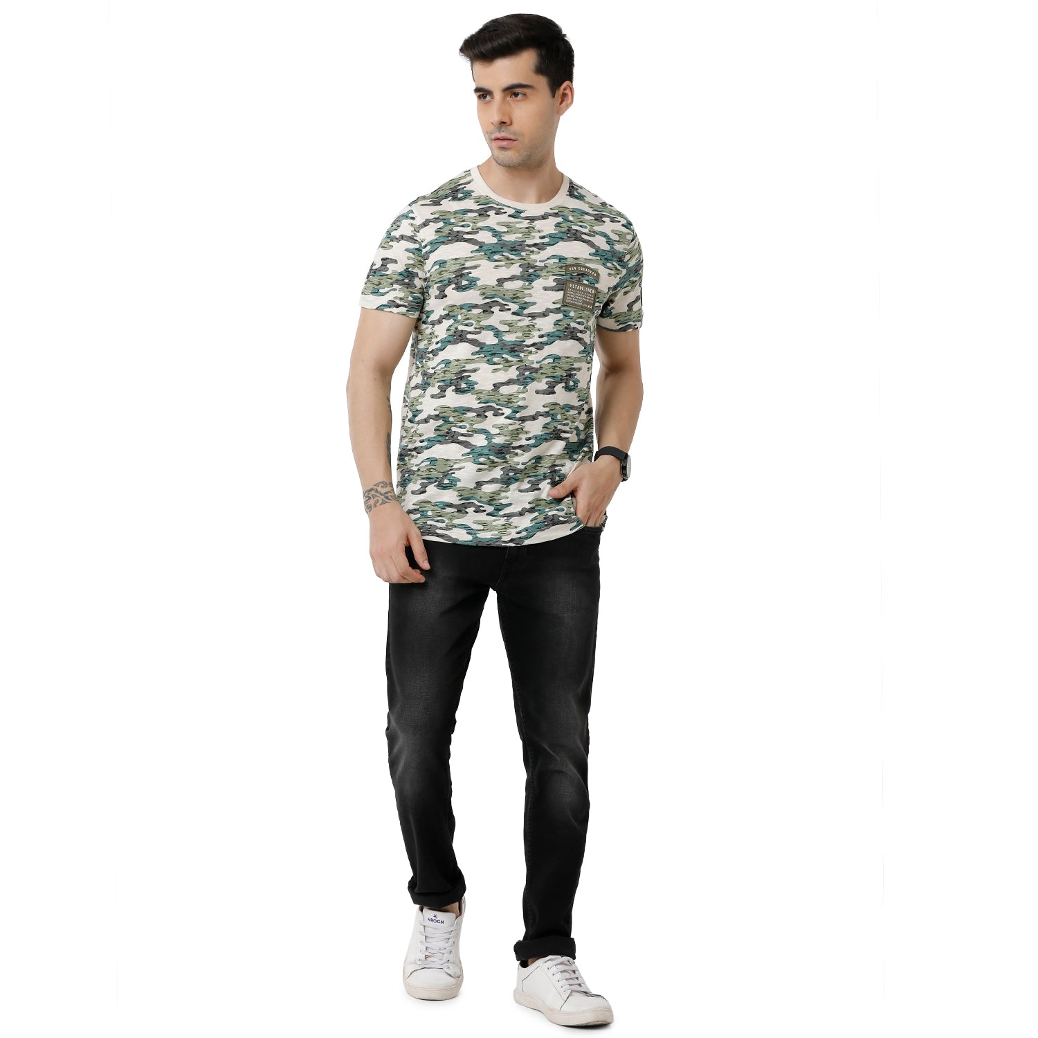 Classic Polo BroMens Printed Slim Fit Half Sleeve Crew Neck Multicolor T-Shirt - BRCN - 466 A T-shirt Classic Polo Bro 