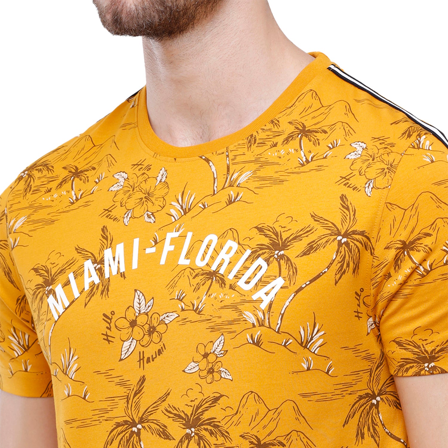 Swiss Club Mens Yellow Printed Slim Fit Half Sleeve Round Neck T-Shirt (CUB - 51 B SF C) T-shirt Swiss Club 