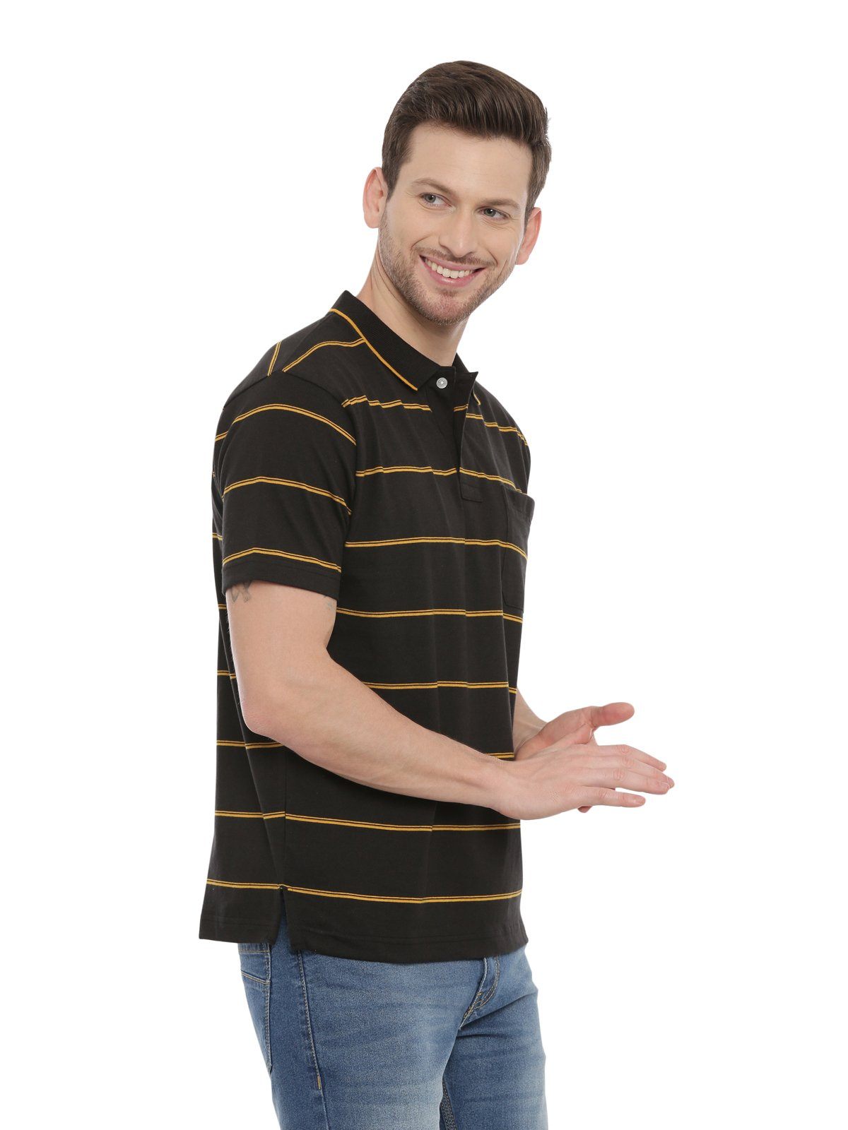 Swiss club Mens Striped Collar Neck Half Sleeves Authentic Fit T-Shirt SWISS CLUB T-Shirt Swiss Club 