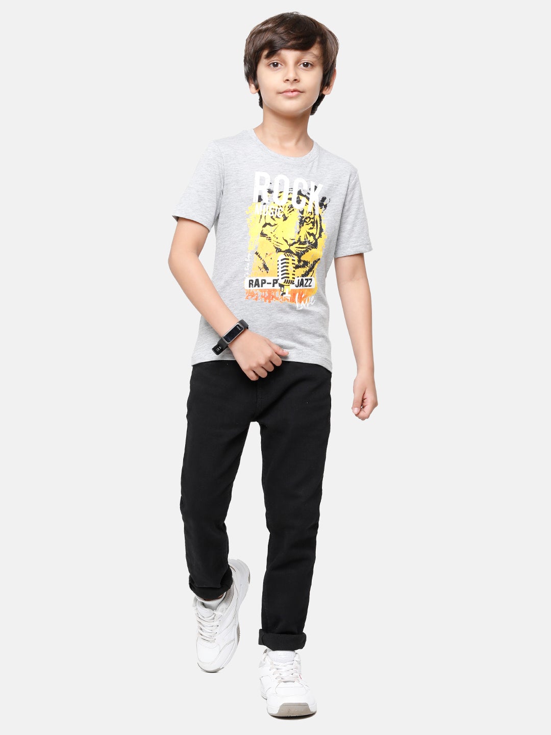 CP Boys Grey Printed Slim Fit Round Neck T-Shirt T-shirt Classic Polo 