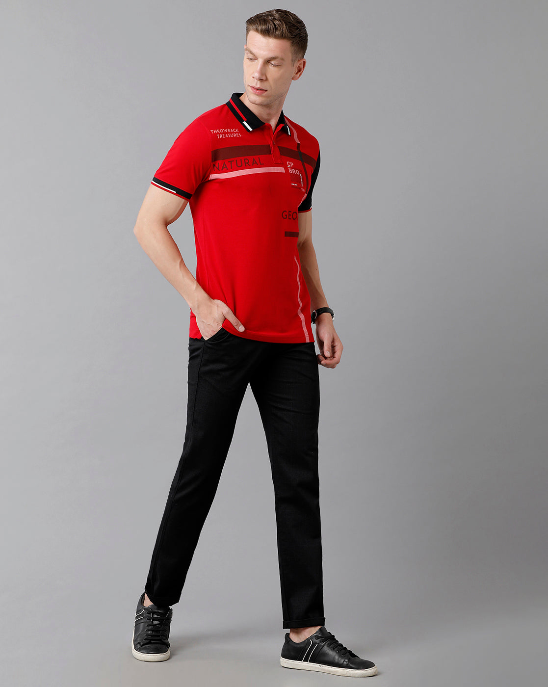 CP BRO Men's Cotton Color Block Half Sleeve Slim Fit Polo Neck Red Color T-Shirt | Brp - 336 A