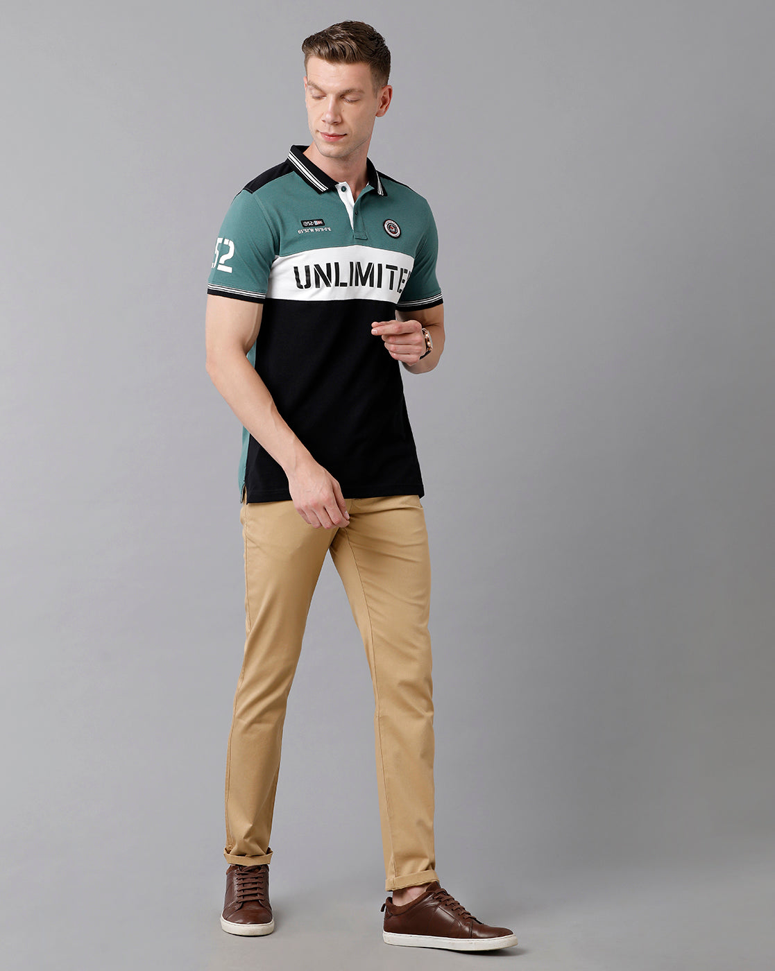 CP BRO Men's Cotton Color Block Half Sleeve Slim Fit Polo Neck Green Color T-Shirt | Brp - 339 B