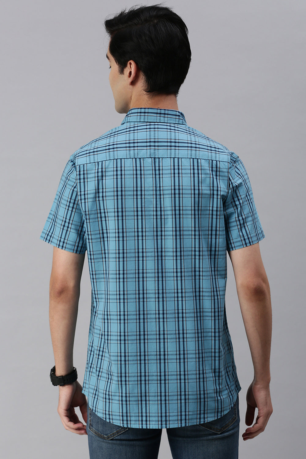 Classic Polo Men's Cotton Half Sleeve Striped Slim Fit Polo Neck Blue Color Woven Shirt | So1-166 C