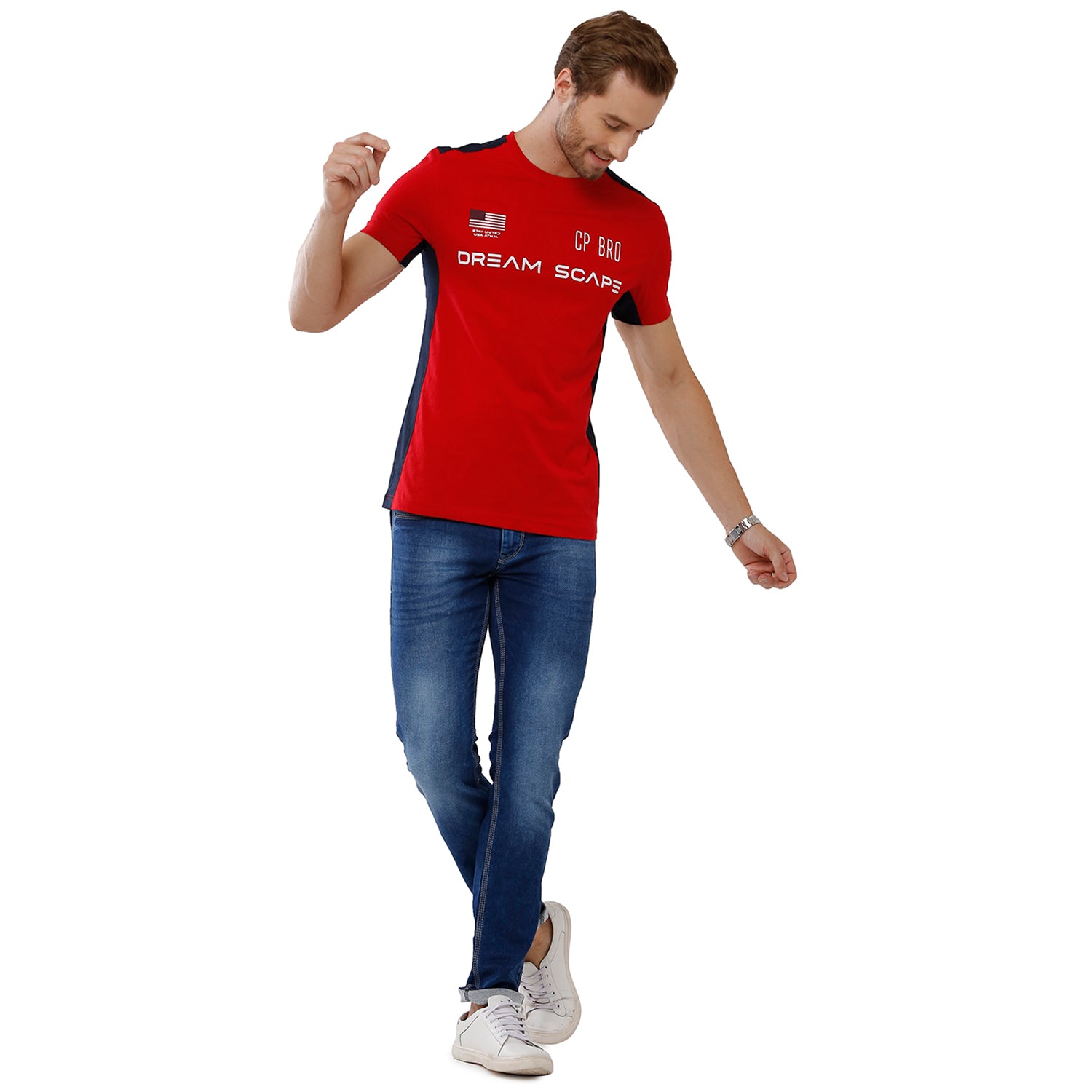 Classic Polo Bro Mens 100% Cotton Color Block Half Sleeve Slim Fit Polo Neck Red Color T-Shirt (BRCN - 462 A SF C) Classic Polo 