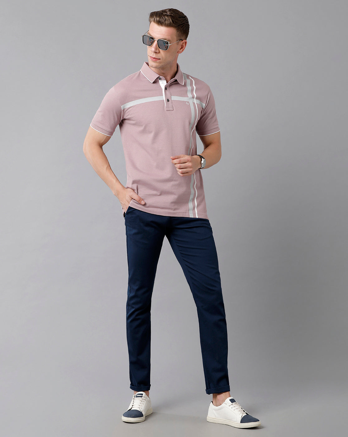 Classic Polo Men's Cotton Printed Half Sleeve Slim Fit Polo Neck Lavendar Color T-Shirt | Prm - 713 B