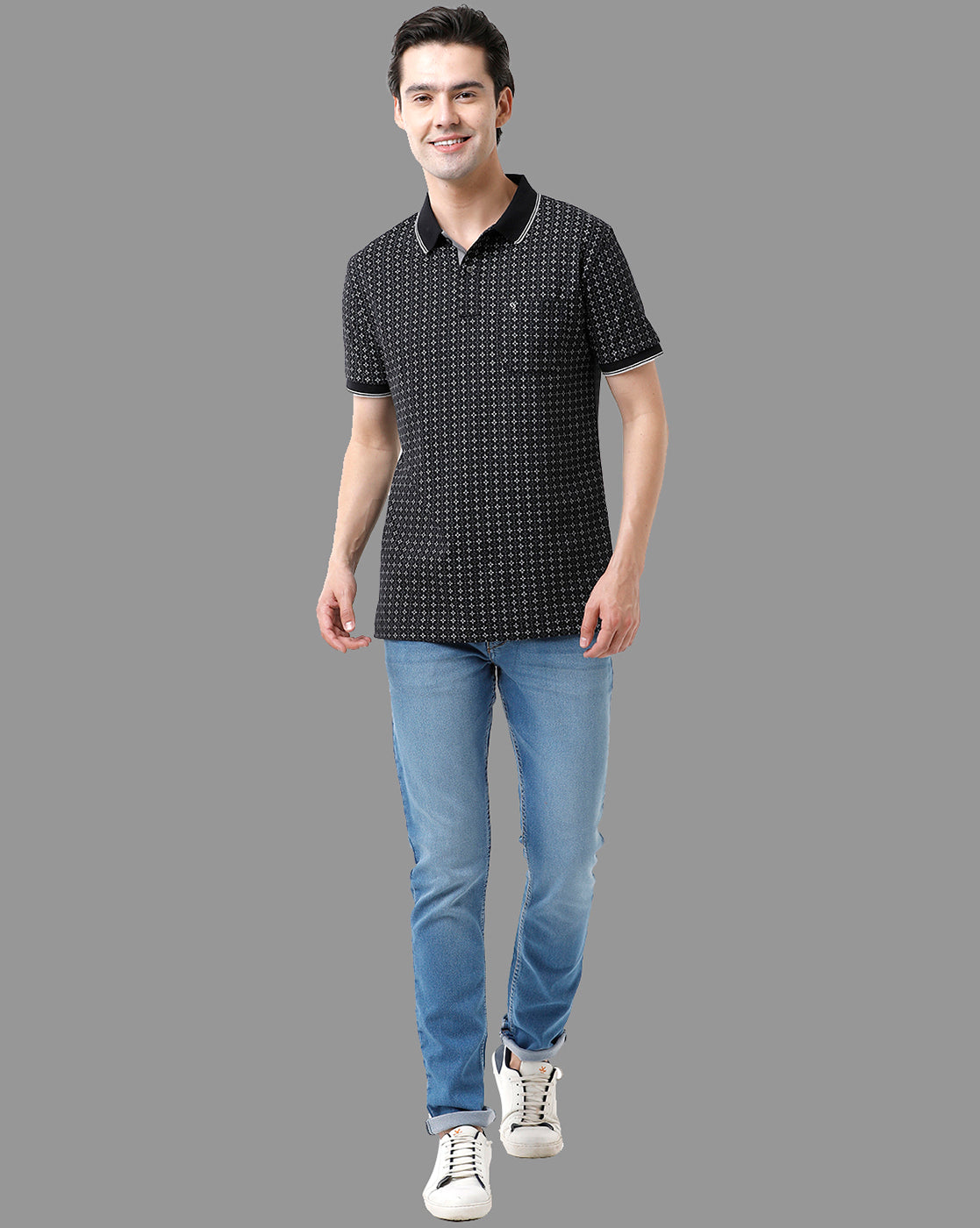 Classic Polo Mens Cotton Half Sleeve Printed Slim Fit Polo Neck Black Color T-Shirt | Bello - 184 B