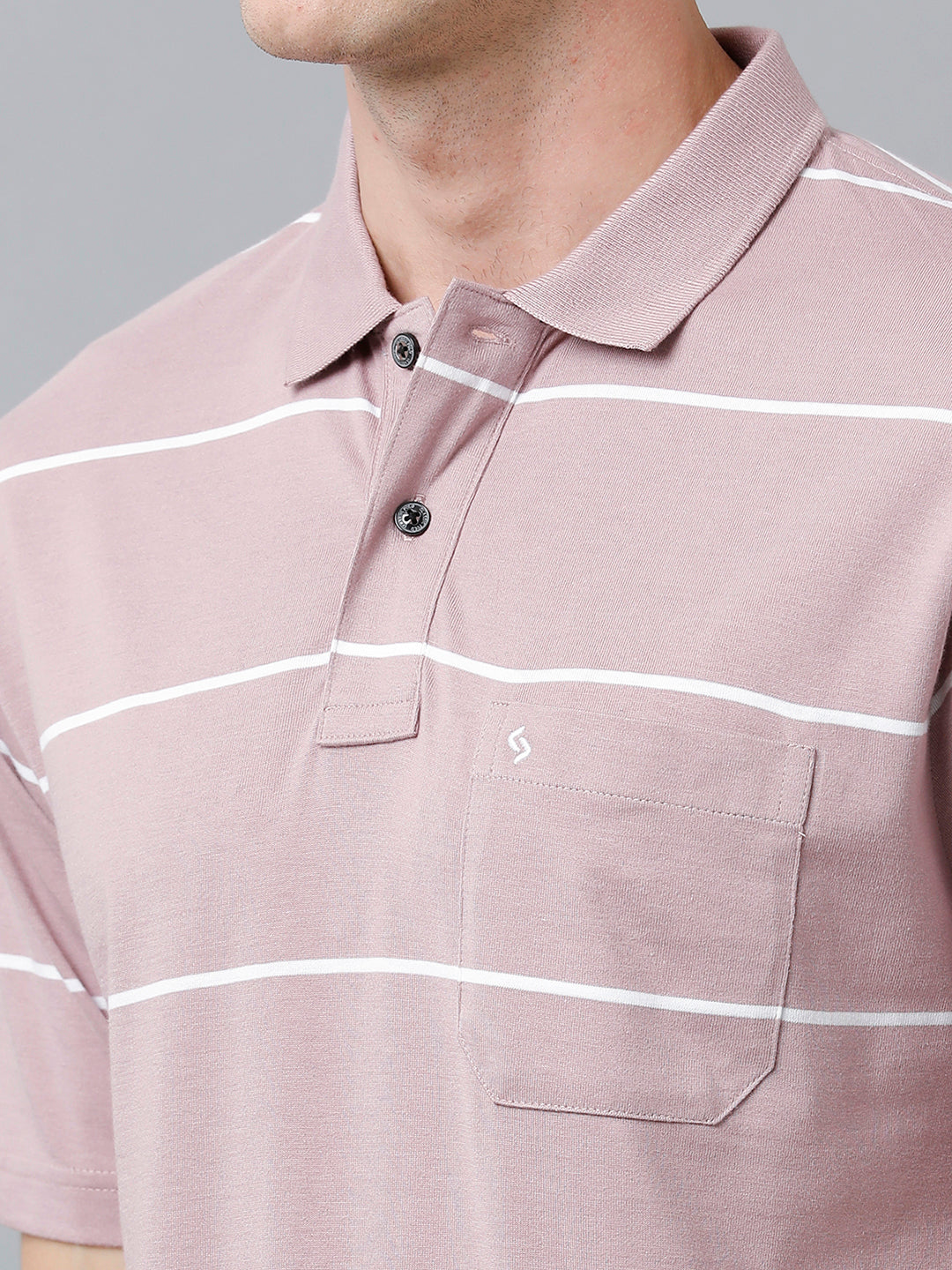 Classic Polo Men's Cotton Blend Half Sleeve Striped Authentic Fit Polo Neck Grape Violet Color T-Shirt | Avon - 518 B