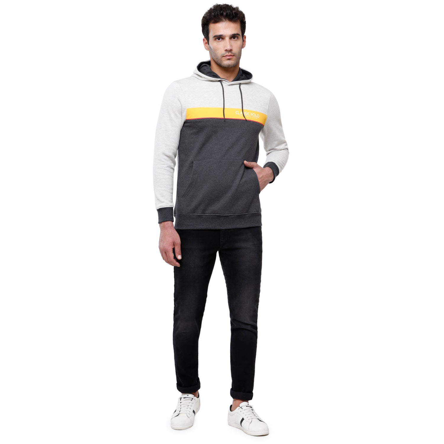 Classic Polo Men's Grey Color Block Full Sleeve Hoodie Sweat Shirt - CPSS - 334B Sweat Shirts Classic Polo 