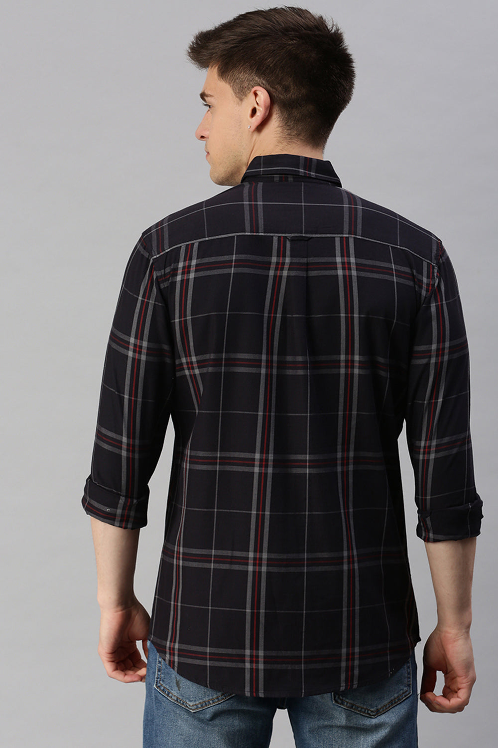 CP BRO Men's Cotton Full Sleeve Checked Slim Fit Collar Neck Black Color Woven Shirt | Sbo1-46 B