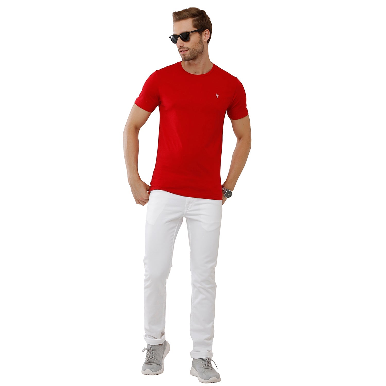 Classic Polo Men's Solid Single Jersey Red Half Sleeve Slim Fit T-Shirt - Kore-04 T-shirt Classic Polo 