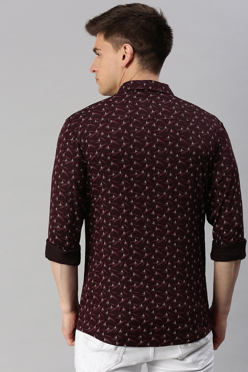 CP BRO Men's Cotton Full Sleeve Printed Slim Fit Collar Neck Maroon Color Woven Shirt | Sbo1-11 D
