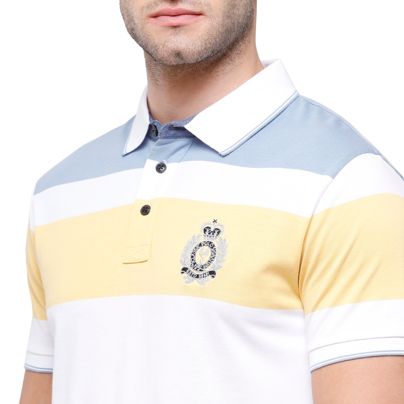 Classic Polo Mens Multi Stripped Half Sleeve Slim Fit Polo Neck T-Shirt - VTA 182A T-shirt Classic Polo 