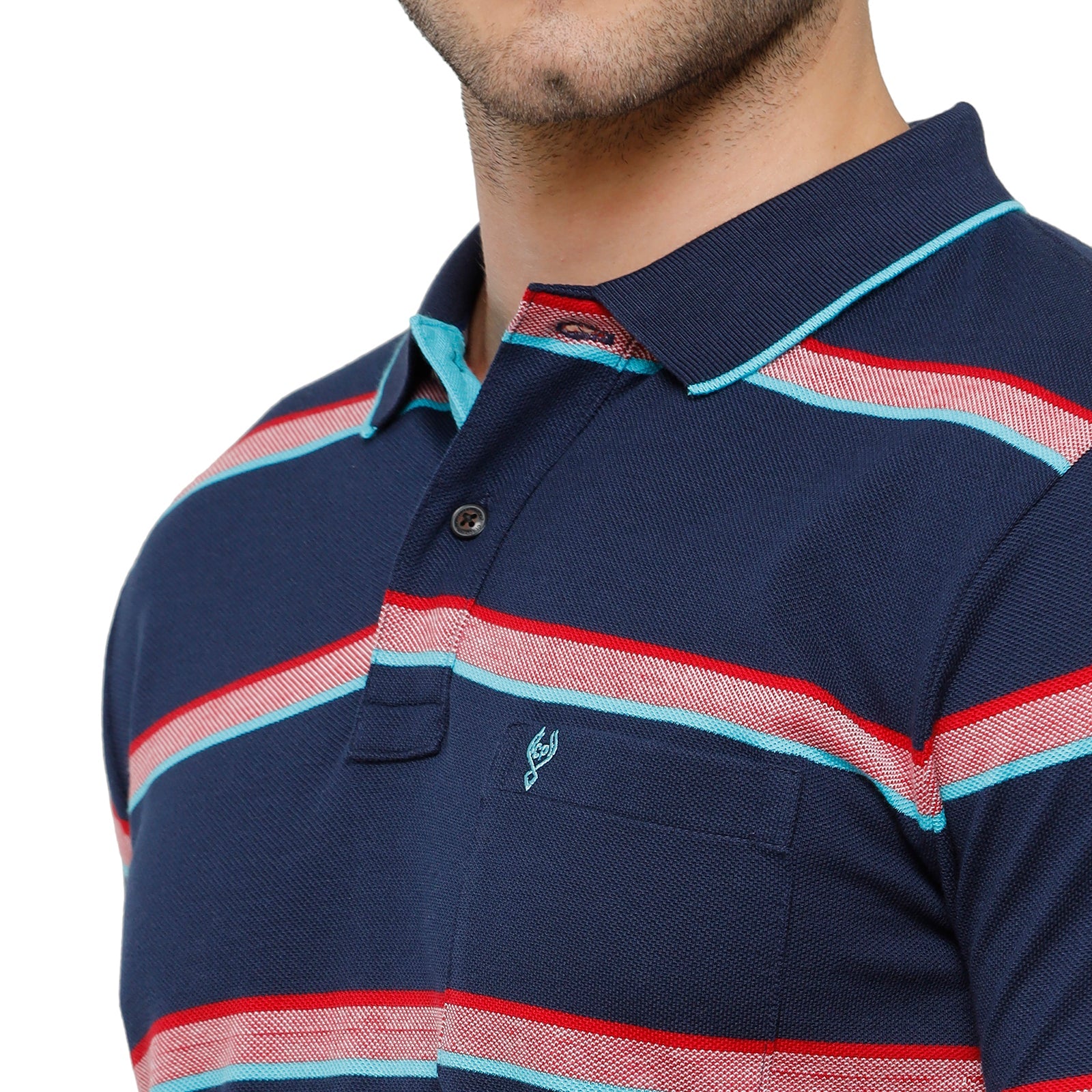 Classic Polo Mens Cotton Striped Slim Fit Polo Neck Navy Colour T-Shirt - Adore 161 B T-shirt Classic Polo 